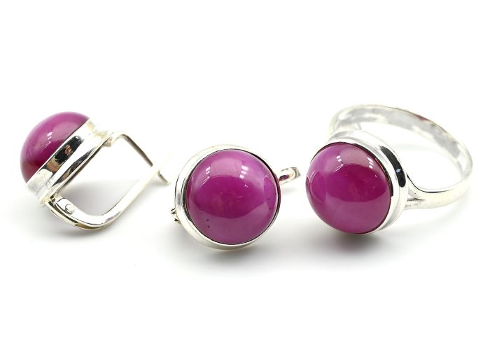 Ring and Earrings with ruby starry circle 13mm, size 18, 11.4g