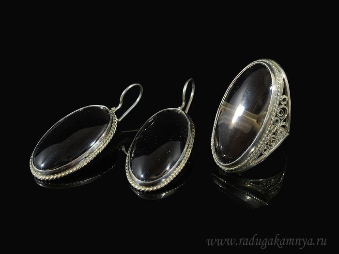 Obsidian ring and earrings, size-20