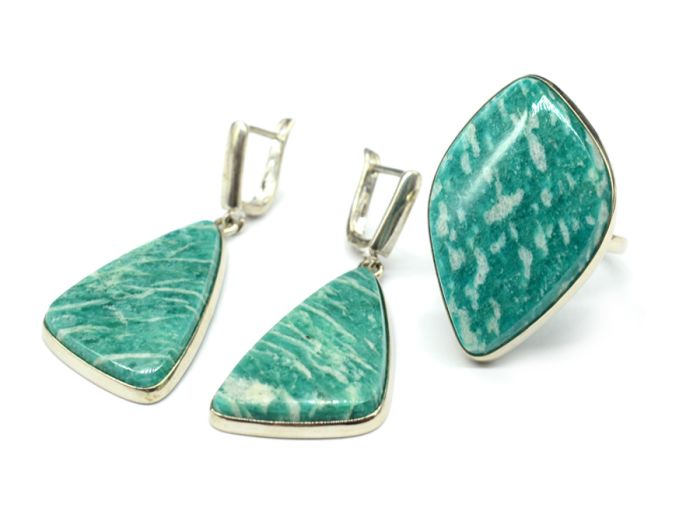 Amazonite ring and earrings, size-20