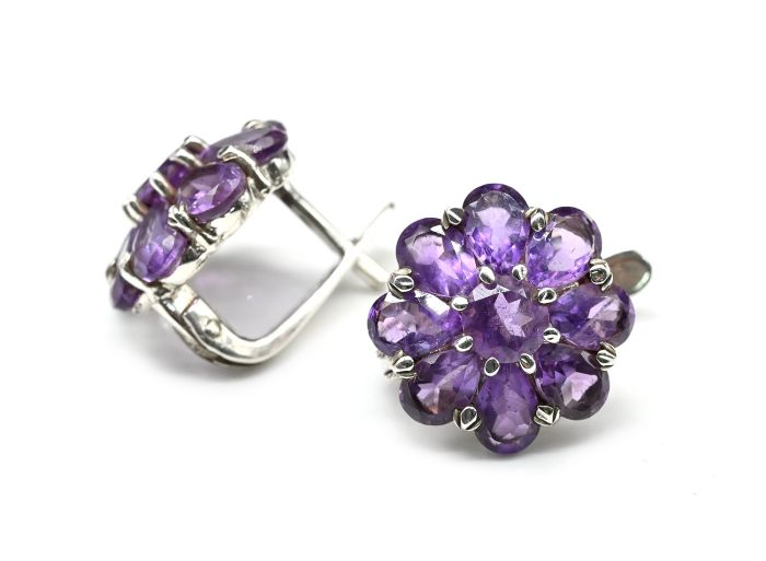 Ring and Earrings with amethyst 15*15mm, size 18.5, 8.6g