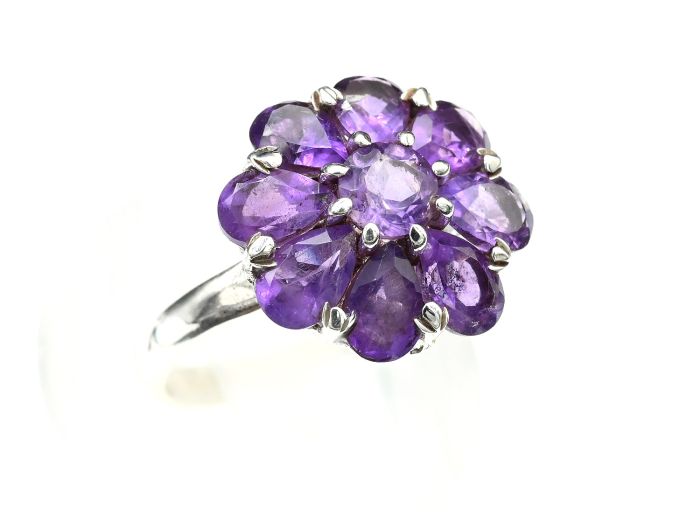 Ring and Earrings with amethyst 15*15mm, size 18.5, 8.6g