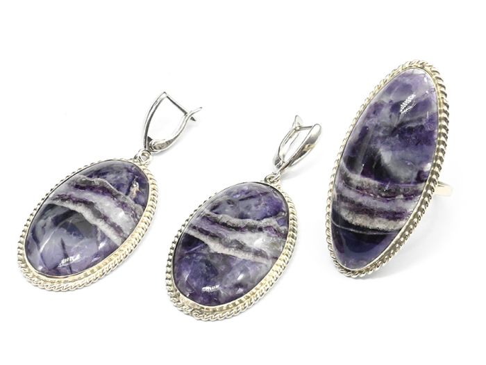 Ring and earrings fluorite " Oval ", size-21