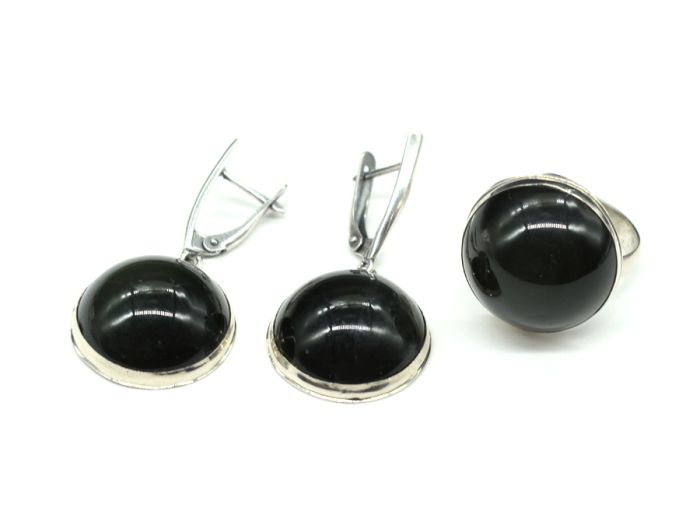 Obsidian rainbow ring and earrings, size-19