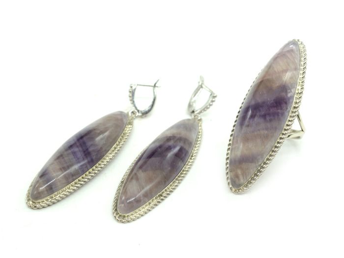 Ring and earrings fluorite " Rice ", size-19