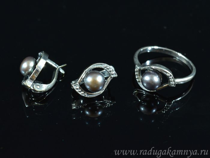 Ring Earrings with black pearls size 19