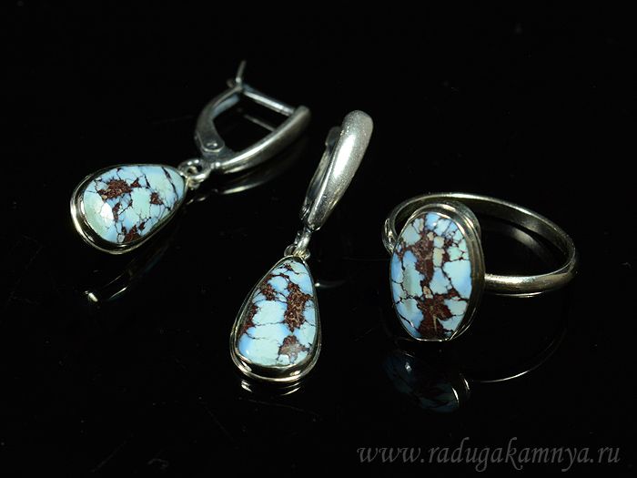 Turquoise ring and earrings, size-18