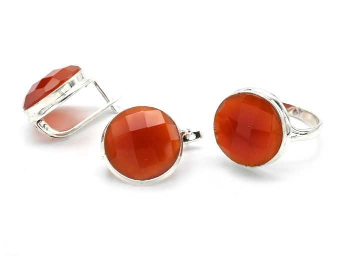 Ring and Earrings with carnelian 18mm, size 18.5, 13.3g