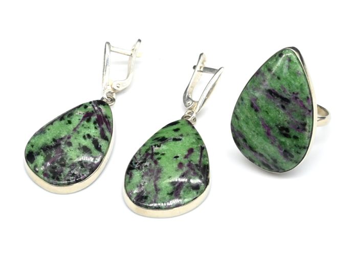 Zoisite ring and earrings, size-18