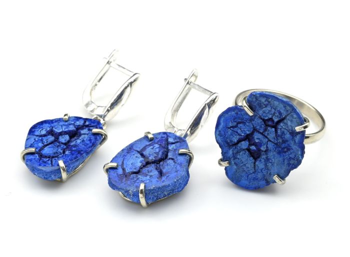 Azurite earring ring, size-17.5