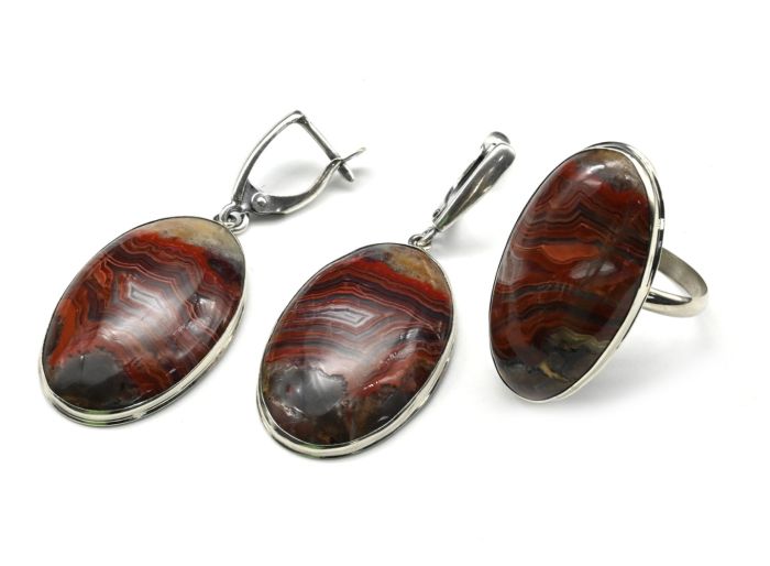 Ring and earrings agate crazy " Oval ", size-18.5