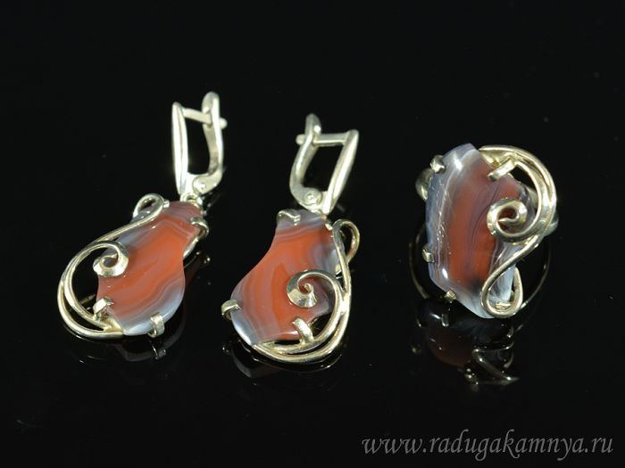 Agate ring and earrings, size-18