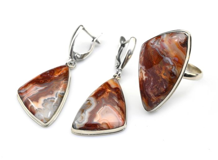 Agate ring and earrings, size-18