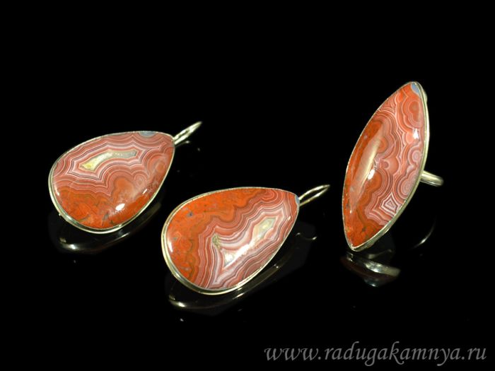 Agate ring and earrings, size-19