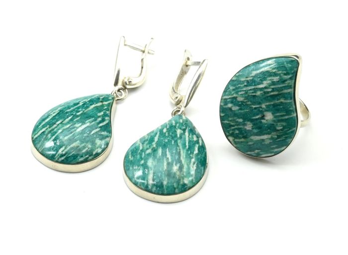 Amazonite Drop ring and earrings, size-18