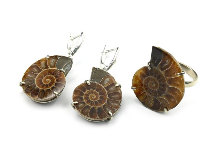 Ammonite ring and earrings, size-18