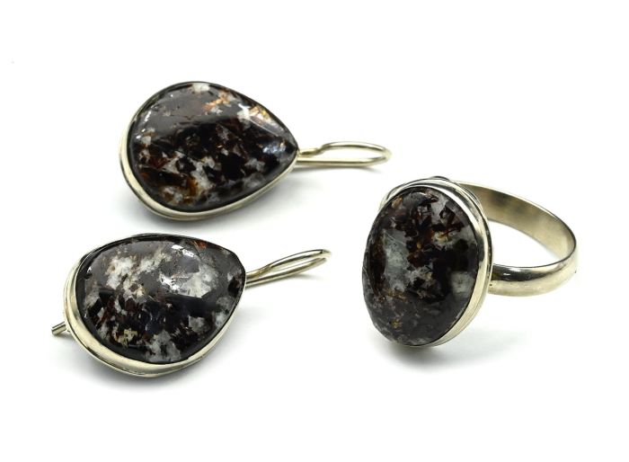 Astrophyllite ring and earrings, size-18