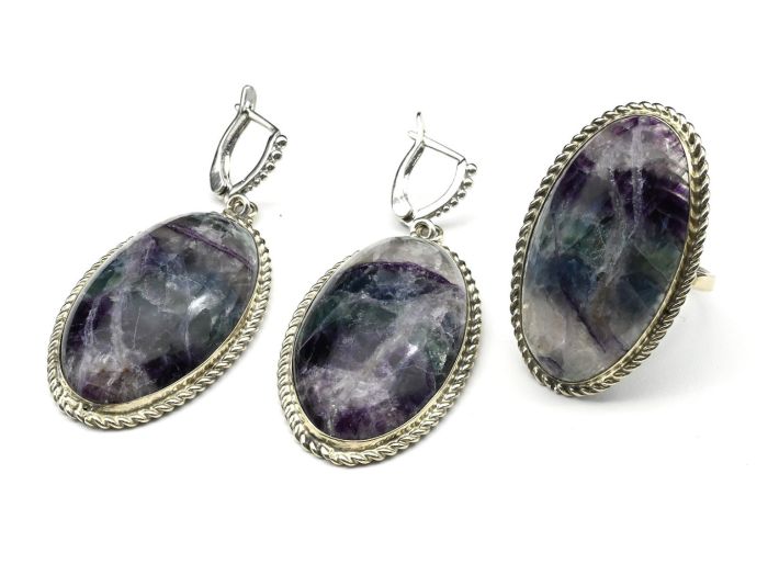 Ring and earrings fluorite " Oval ", size-19