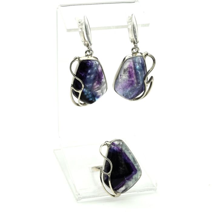 Fluorite ring and earrings, size-17.5