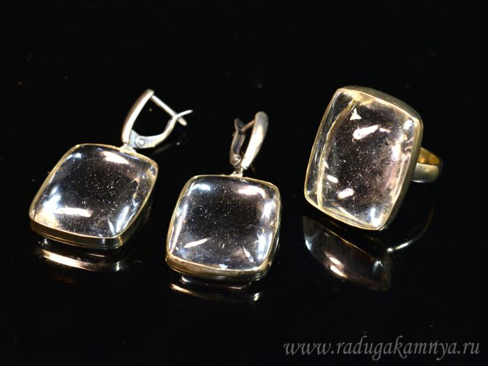 Rhinestone Rectangle Ring and Earrings, size-18.5