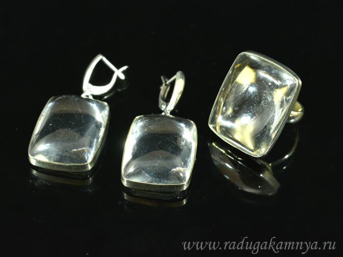 Rhinestone Rectangle Ring and Earrings, size-19