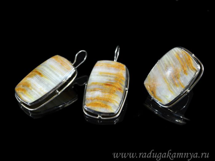 Ring and earrings agate overflow "Rectangle", size-20