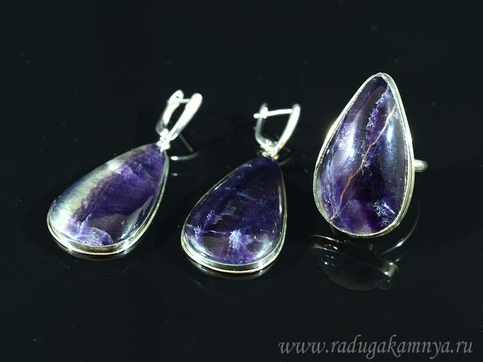 Ring and earrings with fluorite "Drop", size-18