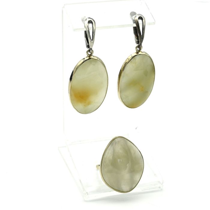 Quartz ring and earrings, size-18.5