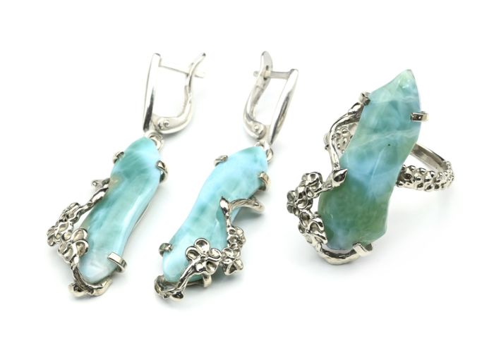 Larimar ring and earrings, size-18