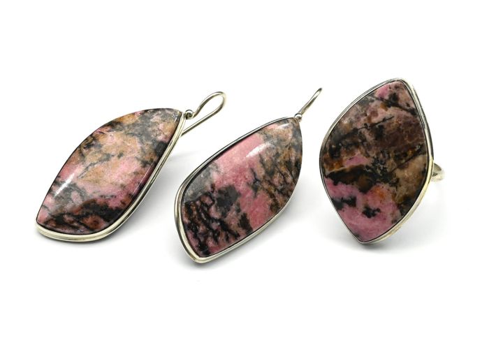 Ring and earrings made of rhodonite " Grace ", size-20