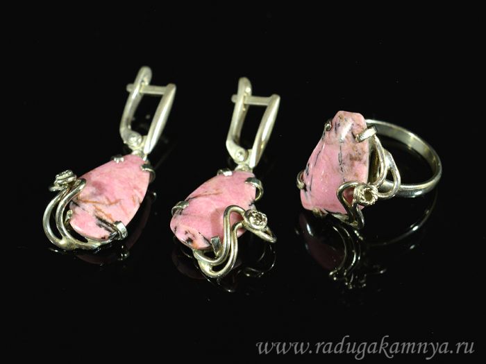 Rhodonite ring and earrings, size-18