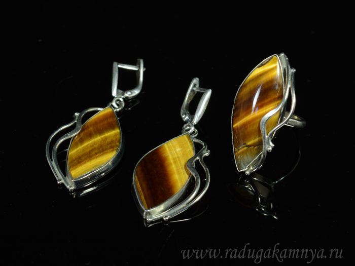 Tiger Eye ring and earrings, size-18