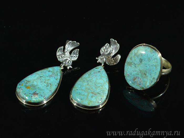 Chrysocolla ring and earrings, size-20