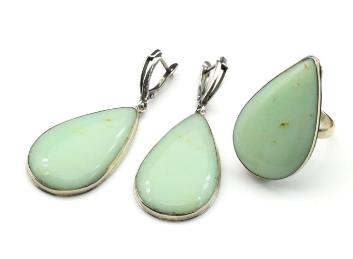 Chrysoprase "Drop" ring and earrings, size-18