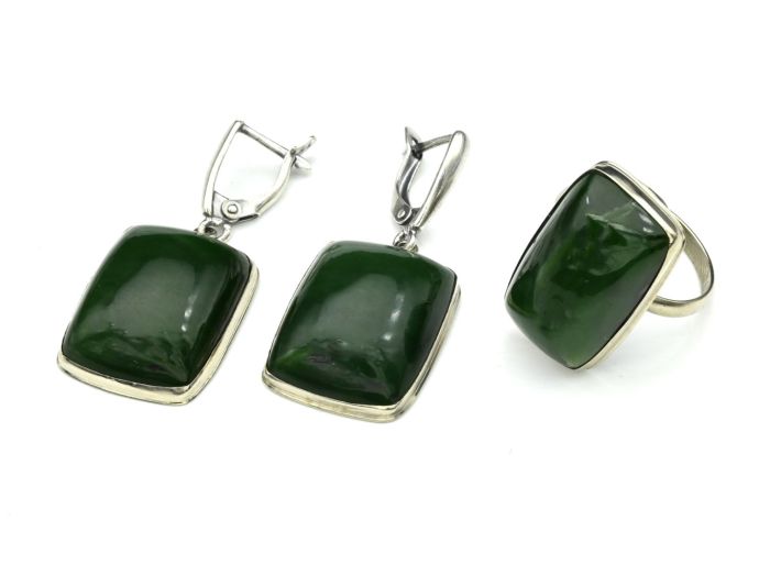 Rectangle jade ring and earrings, size-19