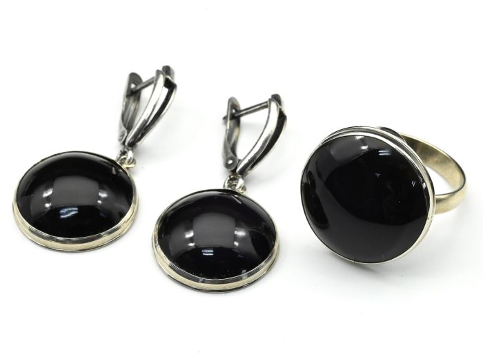 Obsidian ring and earrings, size-18