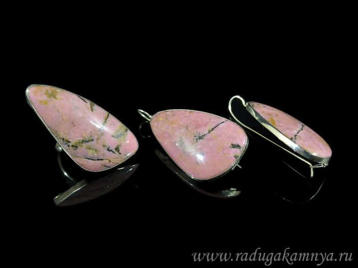 Rhodonite "Grace" ring and earrings, size-18.5