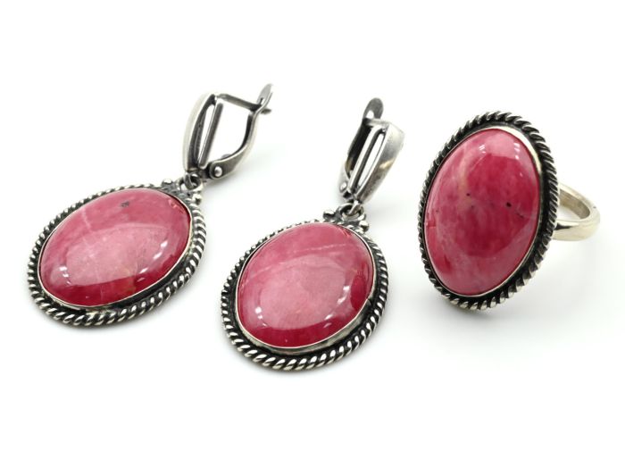 Ring and earrings rhodonite " Orletz ", size-17.5