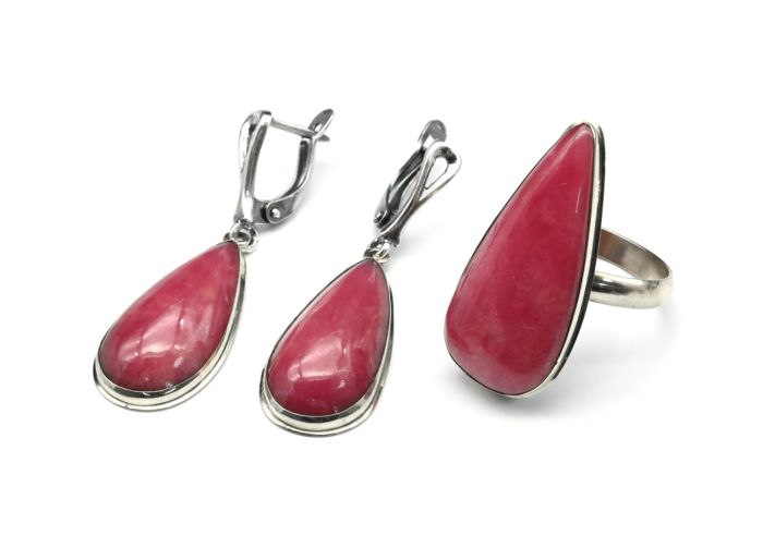 Rhodonite ring and earrings, size-18