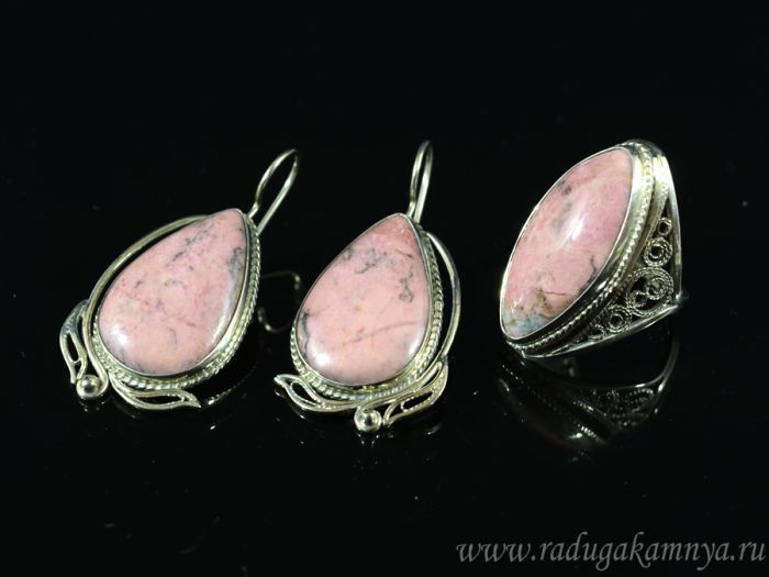 Rhodonite ring and earrings, size-20