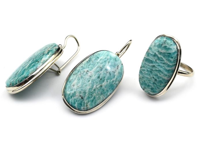 Ring and earrings with amazonite " Oval ", size-18