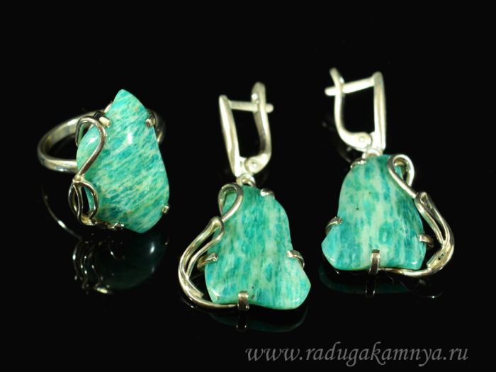 Amazonite ring and earrings, size-18.5