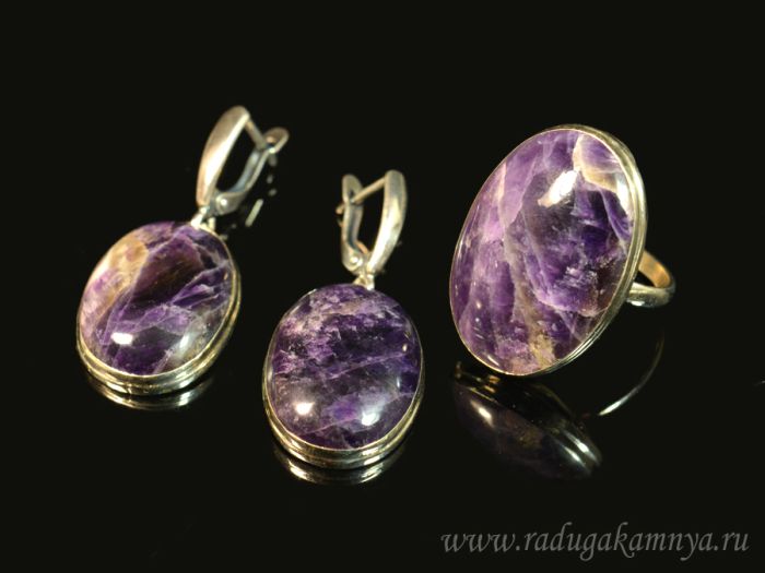 Ring and earrings made of fluorite "Oval", size-19