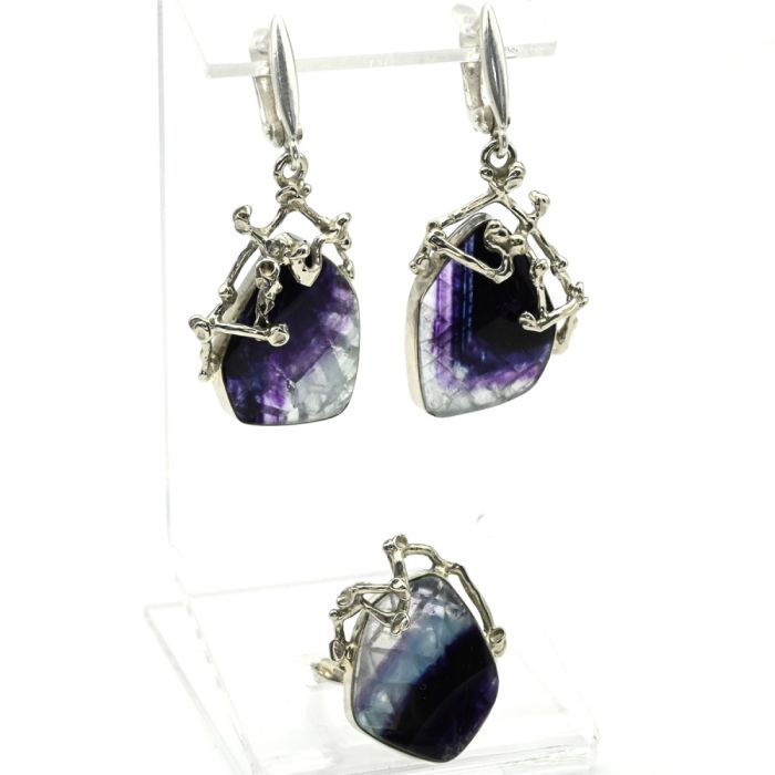 Ring and earrings with fluorite, size-18