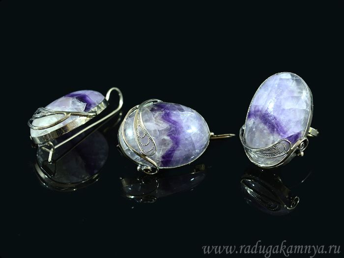 Fluorite ring and earrings, size-18