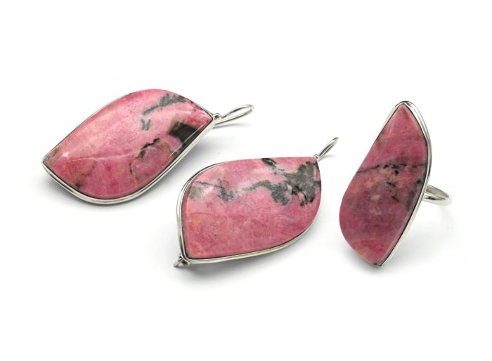 Ring and earrings with rhodonite "Grace", size-20.5