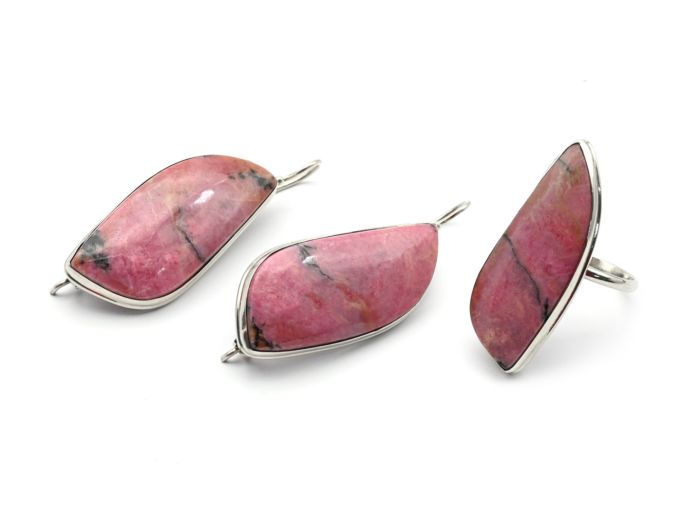 Ring and earrings with rhodonite "Grace", size-20