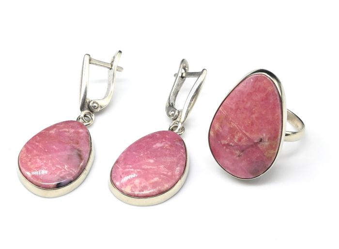 Ring and earrings with rhodonite " Orletz ", size-18