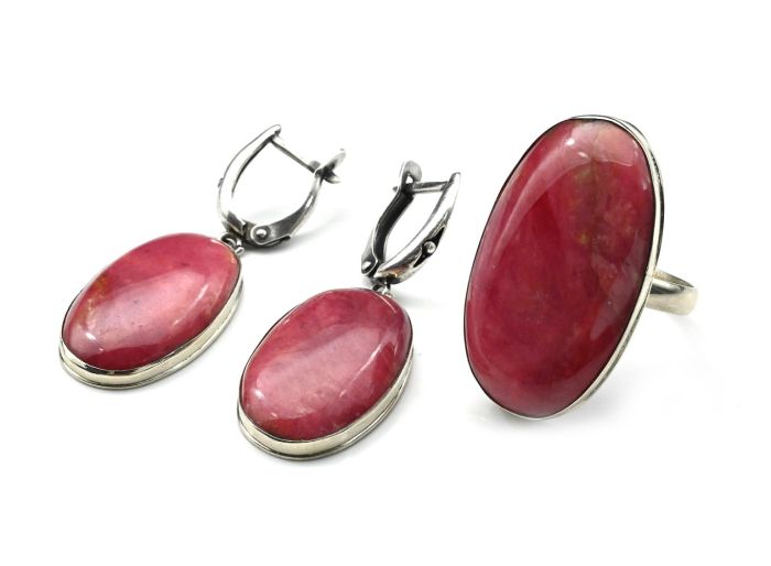 Ring and earrings with rhodonite "Orletz", size-19