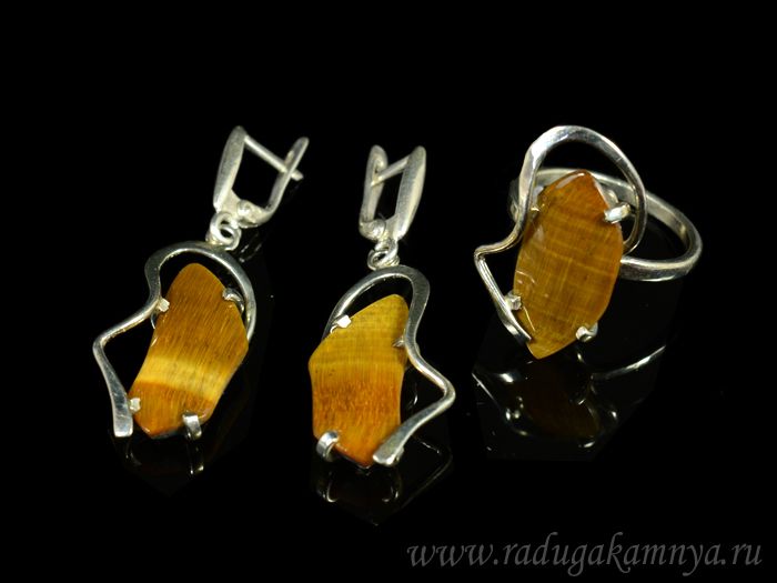 Tiger's eye ring and earrings, size-18