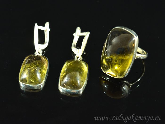 Ring and earrings citrine "Rectangle", size-18